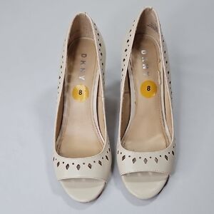 DKNY Cream Cut-Out Peep Toe Heels Size 8